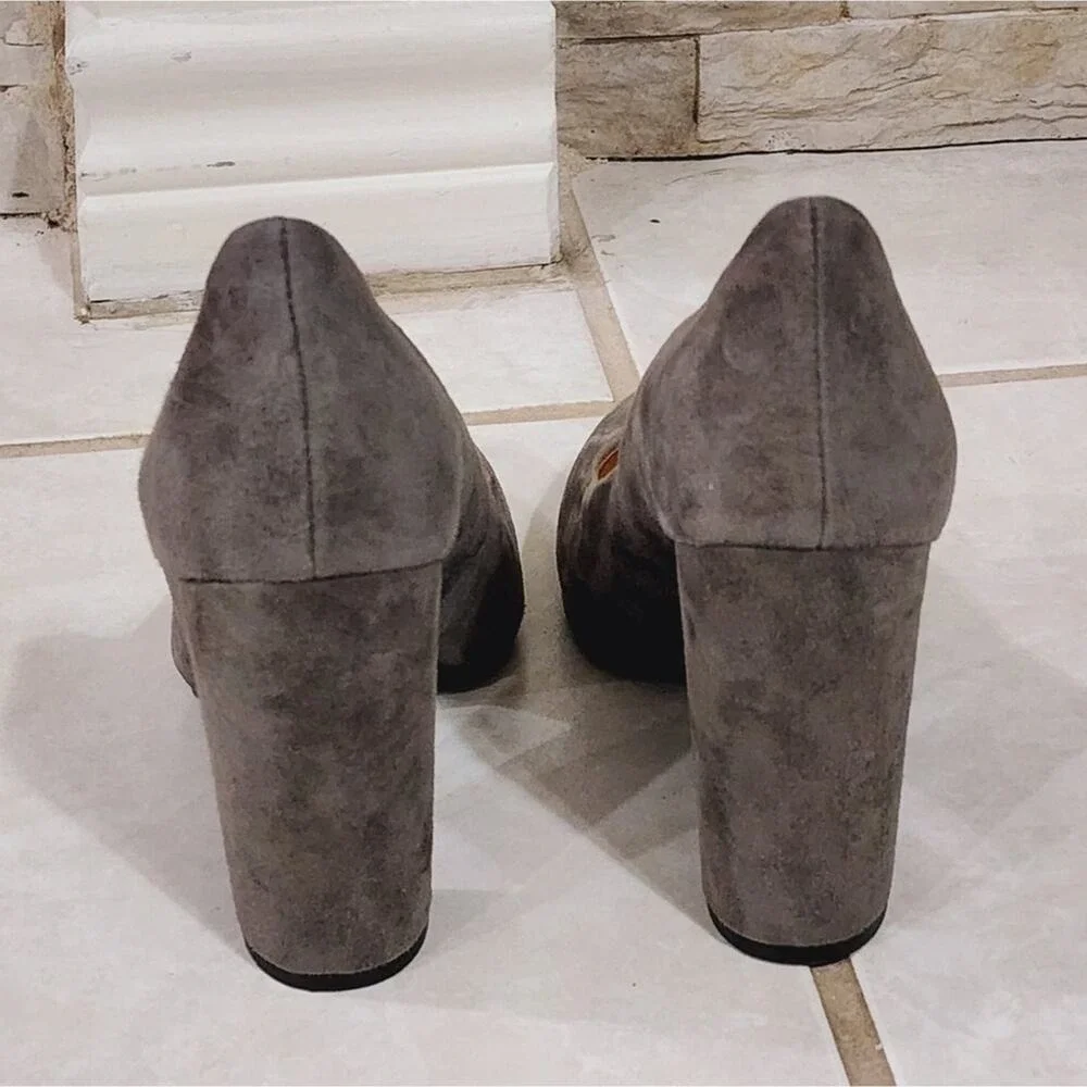 Jessica Simpson Gray Suede‎ Leather Block Heel Round Toe Classic Pumps Size 7.5